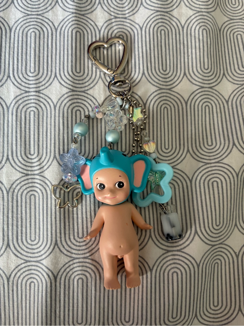 Blue Elephant Ears Doll Keychain Charm - Heart Clasp